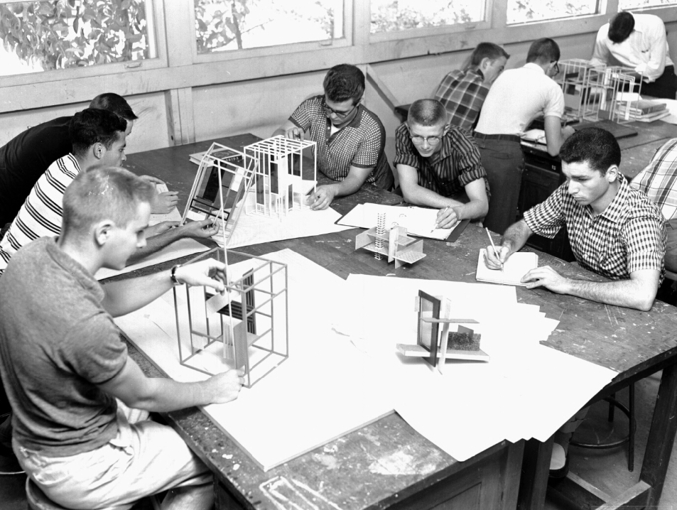 University of Florida students shown working on architectural models