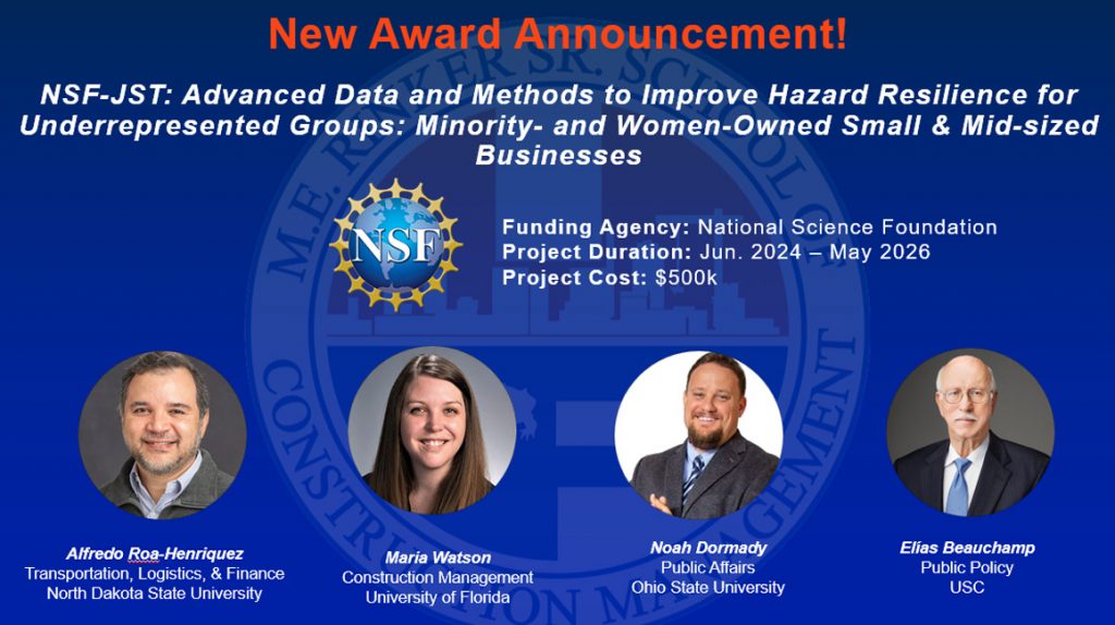 award-announcement-nsf-jst Watson and Team Receive $500K NSF Award to Advance Hazard Resilience Research