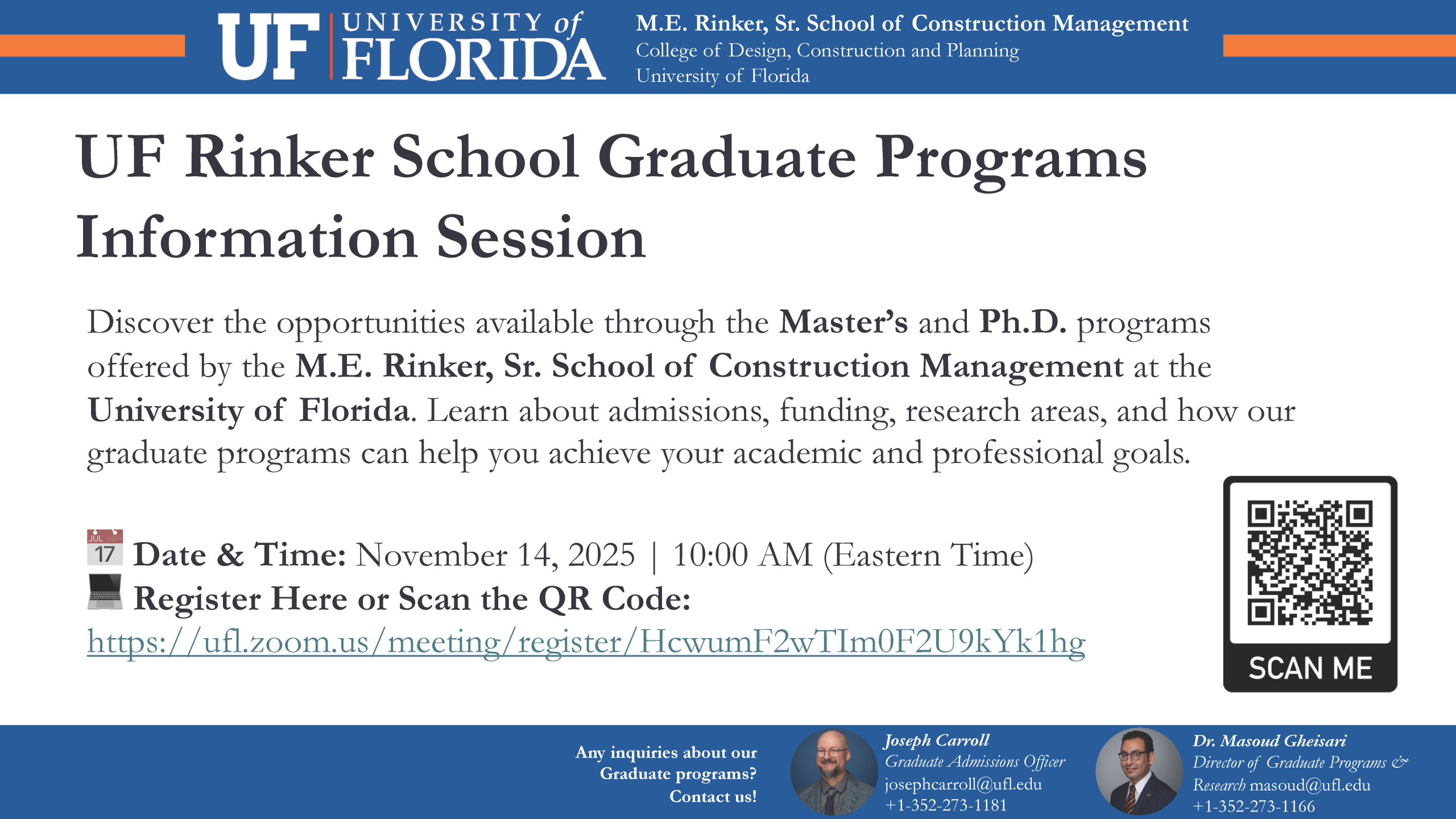 UF Rinker School Graduate Programs Info Session | M.E. Rinker, Sr ...