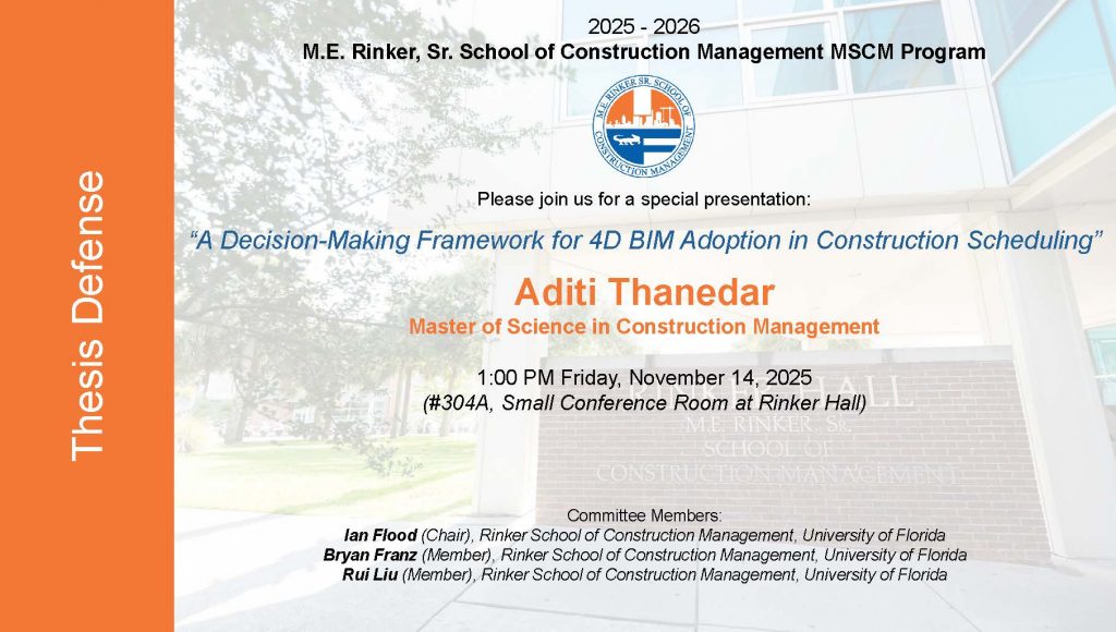 MSc Defense by Aditi Thanedar at 1:00 PM on November 15th, 2025 in #304, Small Conference Room at Rinker Hall