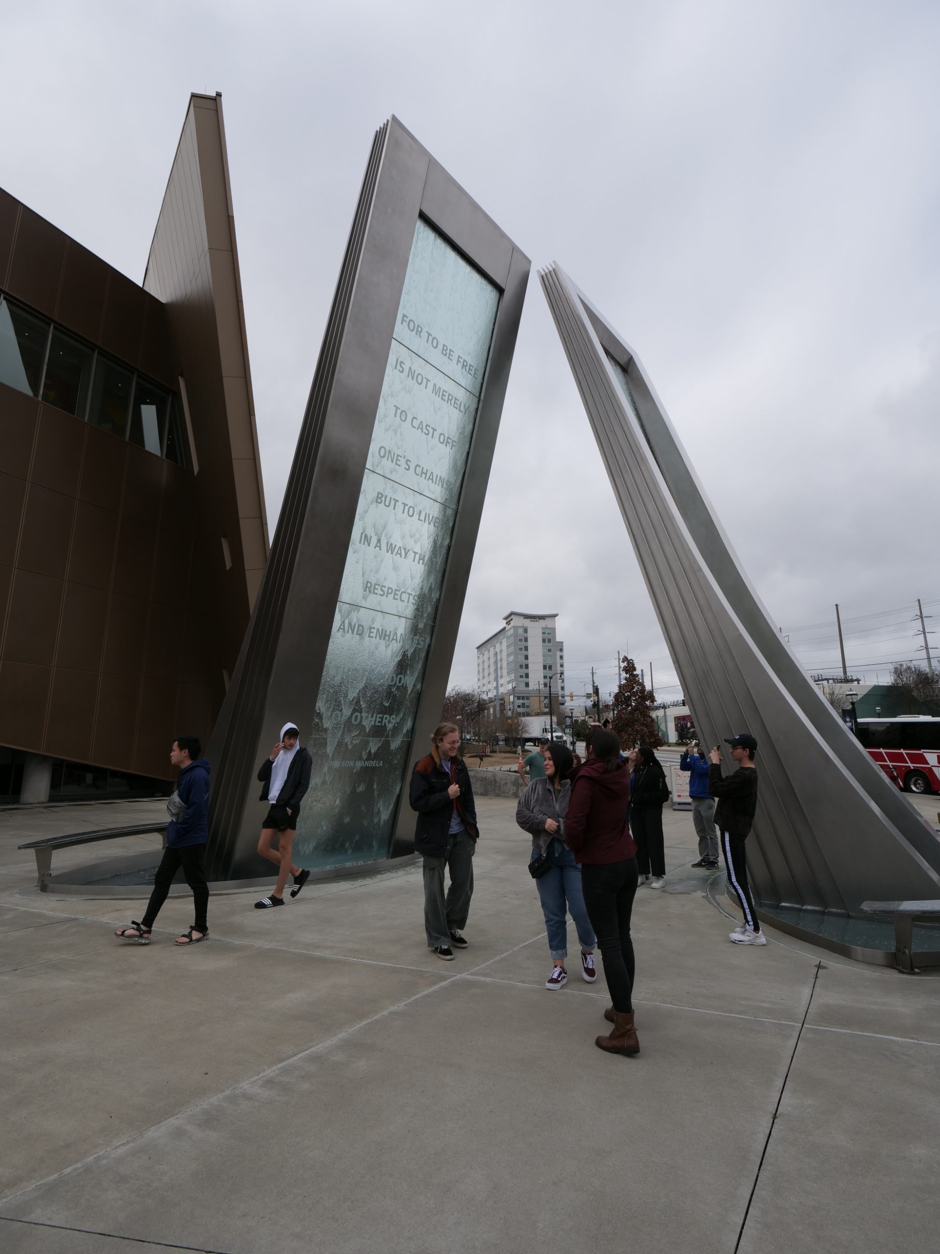 SBE students stand near a sculpture at the National Center for Civil and Human Rights in Atlanta, GA.