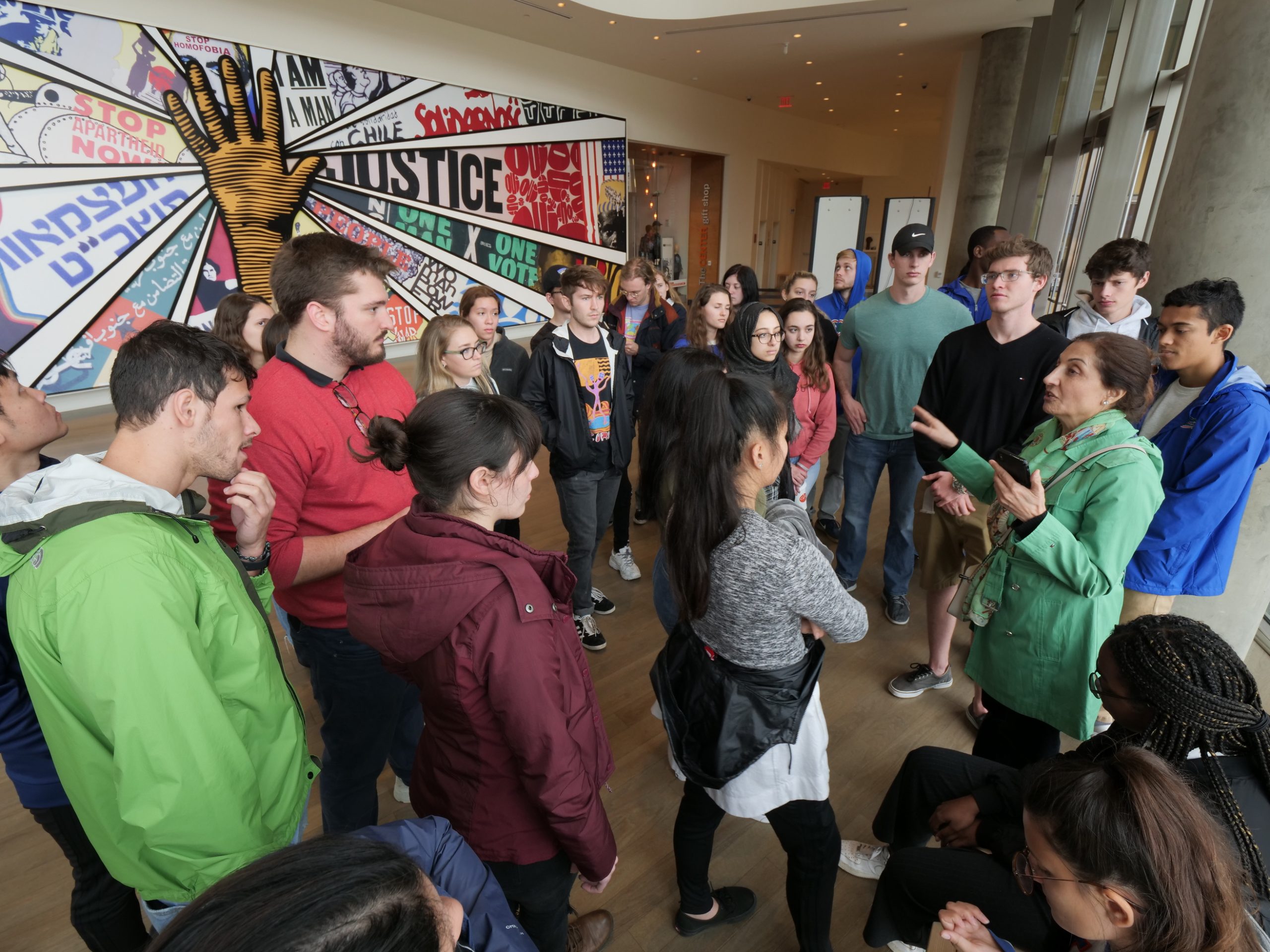 SBE students gather at the entrance of the National Center for Civil and Human Rights in Atlanta, GA.
