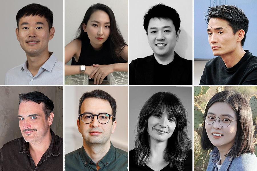 Grid of eight people, four men and four women, each in individual portrait photos. They have varied expressions, backgrounds, and attire, showing diversity in appearance and style.